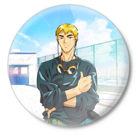 Значок с принтом Eikichi Onizuka в Тюмени,  металл | круглая форма, металлическая застежка в виде булавки | gto | аниме | байкер | гто | крутой учитель | онидзука | школа