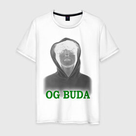 Мужская футболка хлопок с принтом OG Buda реп-исполнитель в Тюмени, 100% хлопок | прямой крой, круглый вырез горловины, длина до линии бедер, слегка спущенное плечо. | music | rap | исполнитель реп | музыка | песни | реп