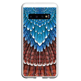 Чехол для Samsung Galaxy S10 с принтом оперение сойка (2) в Тюмени, Силикон | Область печати: задняя сторона чехла, без боковых панелей | Тематика изображения на принте: feathers | plumage | друид | индеец | коричневый | оперение | орёл | пернатый | перо | перья | природа | птица | синий | сойка | сон
