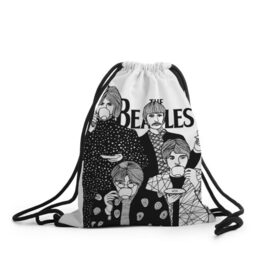 Рюкзак-мешок 3D с принтом THE BEATLES в Тюмени, 100% полиэстер | плотность ткани — 200 г/м2, размер — 35 х 45 см; лямки — толстые шнурки, застежка на шнуровке, без карманов и подкладки | Тематика изображения на принте: the beatles | битлз | битлс | битлы | джон леннон | джордж харрисон | пол маккартни | ринго старр