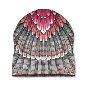 Шапка 3D с принтом оперение рассветный сокол в Тюмени, 100% полиэстер | универсальный размер, печать по всей поверхности изделия | feathers | plumage | друид | индеец | коричневый | королевна | оперение | орёл | пернатый | перо | перья | природа | птица | розовый | серый | сова | сокол | сон | ястреб