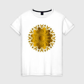 Женская футболка хлопок с принтом Новые товары в Тюмени, 100% хлопок | прямой крой, круглый вырез горловины, длина до линии бедер, слегка спущенное плечо | золото | символ | солнце | узор