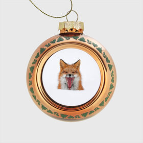 Стеклянный ёлочный шар с принтом Снежная лиса в Тюмени, Стекло | Диаметр: 80 мм | fox | foxy | животное | звери | лиса | лисенок | лисичка | милая | рыжая | фокс