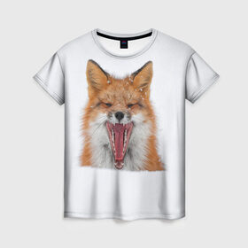 Женская футболка 3D с принтом Снежная лиса в Тюмени, 100% полиэфир ( синтетическое хлопкоподобное полотно) | прямой крой, круглый вырез горловины, длина до линии бедер | fox | foxy | животное | звери | лиса | лисенок | лисичка | милая | рыжая | фокс