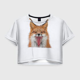 Женская футболка Crop-top 3D с принтом Снежная лиса в Тюмени, 100% полиэстер | круглая горловина, длина футболки до линии талии, рукава с отворотами | fox | foxy | животное | звери | лиса | лисенок | лисичка | милая | рыжая | фокс