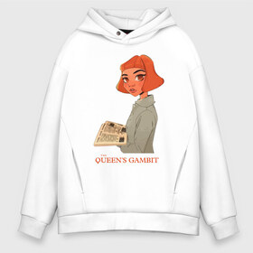 Мужское худи Oversize хлопок с принтом Queens Gambit Ход Королевы в Тюмени, френч-терри — 70% хлопок, 30% полиэстер. Мягкий теплый начес внутри —100% хлопок | боковые карманы, эластичные манжеты и нижняя кромка, капюшон на магнитной кнопке | the queens gambit | бэт хармон | королева | милая девушка | рыжая | рыжая девушка | сериал | сериал про шахматы | ход королевы | шахматы | элизабет хармон