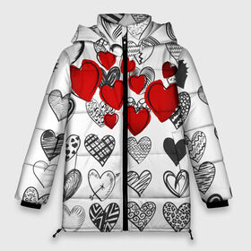 Женская зимняя куртка 3D с принтом Сердца в Тюмени, верх — 100% полиэстер; подкладка — 100% полиэстер; утеплитель — 100% полиэстер | длина ниже бедра, силуэт Оверсайз. Есть воротник-стойка, отстегивающийся капюшон и ветрозащитная планка. 

Боковые карманы с листочкой на кнопках и внутренний карман на молнии | 14 февраля | hearts background | валентинов день | влюбленным | девушке | день святого валентина | жене | кардиологу | любимой | любимому | люблю | любовь | мужу | парню | сердца графика | сердца фон