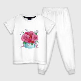 Детская пижама хлопок с принтом Букет Роз в Тюмени, 100% хлопок |  брюки и футболка прямого кроя, без карманов, на брюках мягкая резинка на поясе и по низу штанин
 | Тематика изображения на принте: красный | розы | тюльпаны | цветы