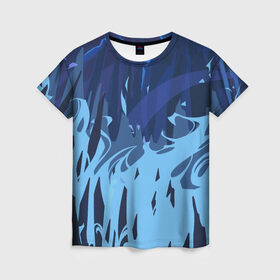 Женская футболка 3D с принтом Синий огонь в Тюмени, 100% полиэфир ( синтетическое хлопкоподобное полотно) | прямой крой, круглый вырез горловины, длина до линии бедер | авантюрист | замок | ночь | огонь | пейзаж | синий | скалы | утёсы