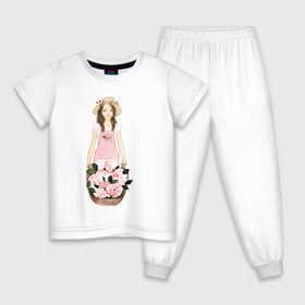 Детская пижама хлопок с принтом Девушка с цветами в Тюмени, 100% хлопок |  брюки и футболка прямого кроя, без карманов, на брюках мягкая резинка на поясе и по низу штанин
 | 8 марта | dreams | всемирный женский день | цветы