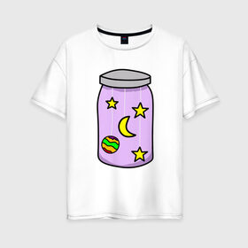 Женская футболка хлопок Oversize с принтом Космос заточенный в банку в Тюмени, 100% хлопок | свободный крой, круглый ворот, спущенный рукав, длина до линии бедер
 | звезды | космос | марс | неон | нло | планета | планеты