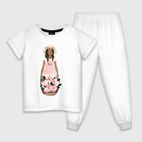 Детская пижама хлопок с принтом Девушка с корзиной тюльпанов в Тюмени, 100% хлопок |  брюки и футболка прямого кроя, без карманов, на брюках мягкая резинка на поясе и по низу штанин
 | 8 марта | dreams | всемирный женский день | цветы