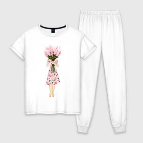 Женская пижама хлопок с принтом Я стесняюсь в Тюмени, 100% хлопок | брюки и футболка прямого кроя, без карманов, на брюках мягкая резинка на поясе и по низу штанин | 8 марта | dreams | всемирный женский день | цветы