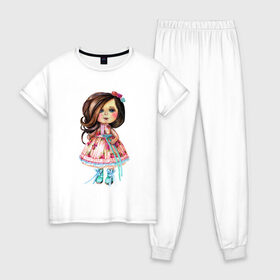 Женская пижама хлопок с принтом Весенняя принцесса в Тюмени, 100% хлопок | брюки и футболка прямого кроя, без карманов, на брюках мягкая резинка на поясе и по низу штанин | 8 марта | dreams | всемирный женский день | цветы
