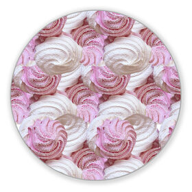 Коврик для мышки круглый с принтом Зефир белый и розовый в Тюмени, резина и полиэстер | круглая форма, изображение наносится на всю лицевую часть | валентинов день | влюбленные | зефир | любовь | пирожное | романтика | сладости