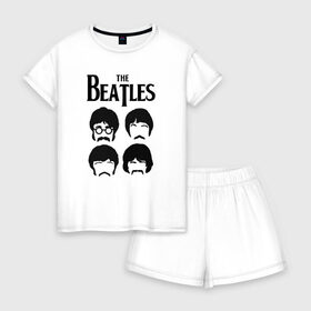 Женская пижама с шортиками хлопок с принтом The Beatles Liverpool Four в Тюмени, 100% хлопок | футболка прямого кроя, шорты свободные с широкой мягкой резинкой | fab four | liverpool four | the beatles | битлз | битлы | джон леннон | джордж харрисон | ливерпульская четверка | пол маккартни | ринго старр