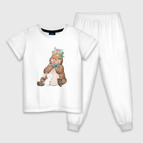 Детская пижама хлопок с принтом Медведица в Тюмени, 100% хлопок |  брюки и футболка прямого кроя, без карманов, на брюках мягкая резинка на поясе и по низу штанин
 | мама | медвежонок | цветы