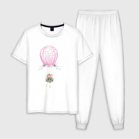 Мужская пижама хлопок с принтом Девочка на воздушном шаре в Тюмени, 100% хлопок | брюки и футболка прямого кроя, без карманов, на брюках мягкая резинка на поясе и по низу штанин
 | 8 марта | dreams | всемирный женский день | цветы