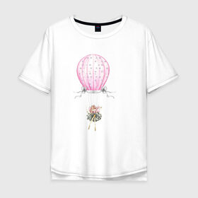 Мужская футболка хлопок Oversize с принтом Девочка на воздушном шаре в Тюмени, 100% хлопок | свободный крой, круглый ворот, “спинка” длиннее передней части | 8 марта | dreams | всемирный женский день | цветы
