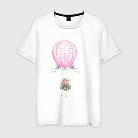 Мужская футболка хлопок с принтом Девочка на воздушном шаре в Тюмени, 100% хлопок | прямой крой, круглый вырез горловины, длина до линии бедер, слегка спущенное плечо. | Тематика изображения на принте: 8 марта | dreams | всемирный женский день | цветы