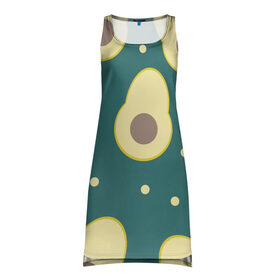 Платье-майка 3D с принтом Авокадо в Тюмени, 100% полиэстер | полуприлегающий силуэт, широкие бретели, круглый вырез горловины, удлиненный подол сзади. | авокадо | диета | еда | завтрак | здоровое питание | зеленый | зож | перекус | узор