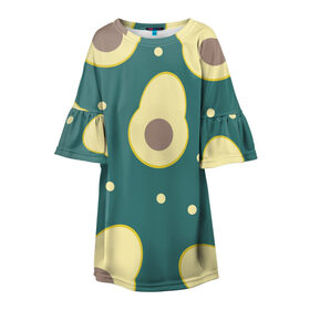 Детское платье 3D с принтом Авокадо в Тюмени, 100% полиэстер | прямой силуэт, чуть расширенный к низу. Круглая горловина, на рукавах — воланы | Тематика изображения на принте: авокадо | диета | еда | завтрак | здоровое питание | зеленый | зож | перекус | узор
