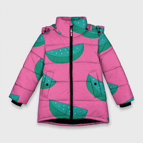 Зимняя куртка для девочек 3D с принтом Арбузы на розовом в Тюмени, ткань верха — 100% полиэстер; подклад — 100% полиэстер, утеплитель — 100% полиэстер. | длина ниже бедра, удлиненная спинка, воротник стойка и отстегивающийся капюшон. Есть боковые карманы с листочкой на кнопках, утяжки по низу изделия и внутренний карман на молнии. 

Предусмотрены светоотражающий принт на спинке, радужный светоотражающий элемент на пуллере молнии и на резинке для утяжки. | Тематика изображения на принте: арбуз | зеленый | летний | паттерн | подарок | простой | розовыйй | тропический | узор | фрукт