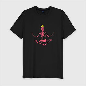 Мужская футболка хлопок Slim с принтом Вечная медитация в Тюмени, 92% хлопок, 8% лайкра | приталенный силуэт, круглый вырез ворота, длина до линии бедра, короткий рукав | корона | кости | медитация | ребра | скелет | череп