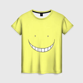 Женская футболка 3D с принтом Коро сенсей (класс убийц) в Тюмени, 100% полиэфир ( синтетическое хлопкоподобное полотно) | прямой крой, круглый вырез горловины, длина до линии бедер | аниме | зубы | коро | лицо | минимализм