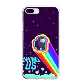 Чехол для iPhone 7Plus/8 Plus матовый с принтом AMONG US neon rainbow в Тюмени, Силикон | Область печати: задняя сторона чехла, без боковых панелей | детский | космос | неоновый | радуга | стильная | тренд | яркий