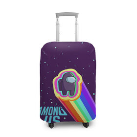 Чехол для чемодана 3D с принтом AMONG US neon rainbow в Тюмени, 86% полиэфир, 14% спандекс | двустороннее нанесение принта, прорези для ручек и колес | детский | космос | неоновый | радуга | стильная | тренд | яркий