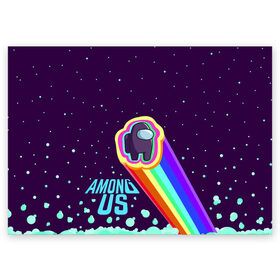 Поздравительная открытка с принтом AMONG US neon rainbow в Тюмени, 100% бумага | плотность бумаги 280 г/м2, матовая, на обратной стороне линовка и место для марки
 | Тематика изображения на принте: детский | космос | неоновый | радуга | стильная | тренд | яркий