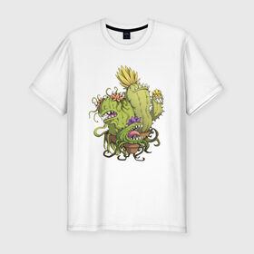 Мужская футболка хлопок Slim с принтом Кактусы в Тюмени, 92% хлопок, 8% лайкра | приталенный силуэт, круглый вырез ворота, длина до линии бедра, короткий рукав | cactus | зубы | кактус | растения