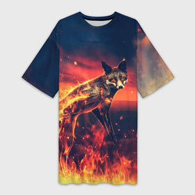 Платье-футболка 3D с принтом Огненная лиса в Тюмени,  |  | fox | foxy | животное | звери | лиса | лисенок | лисичка | милая | рыжая | фокс