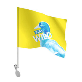 Флаг для автомобиля с принтом Оставайся диким в Тюмени, 100% полиэстер | Размер: 30*21 см | Тематика изображения на принте: brave wilderness | stay wild | желтый | оставайся диким | селезень | упрт | утенок | утка