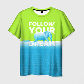 Мужская футболка 3D с принтом Следуй за своей мечтой в Тюмени, 100% полиэфир | прямой крой, круглый вырез горловины, длина до линии бедер | animal | dream | elephant | zebra | животные | звери | зебра | мечта | следуй за своей мечтой | слон