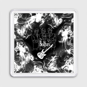 Магнит 55*55 с принтом The Beatles в Тюмени, Пластик | Размер: 65*65 мм; Размер печати: 55*55 мм | beatles | music | retro | rock | битлз | гитара | джон леннон | джордж харрисон | дым | логотипы групп | музыка | песни | пол маккартини | ретро | ринго старр | рок группа | рокерские | старый рок | черно белый