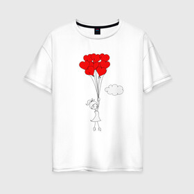 Женская футболка хлопок Oversize с принтом На крыльях любви в Тюмени, 100% хлопок | свободный крой, круглый ворот, спущенный рукав, длина до линии бедер
 | люблю | парные | сердце | шары воздушные