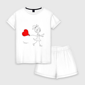 Женская пижама с шортиками хлопок с принтом Бегу к тебе в Тюмени, 100% хлопок | футболка прямого кроя, шорты свободные с широкой мягкой резинкой | люблю | парные | сердце | шары воздушные