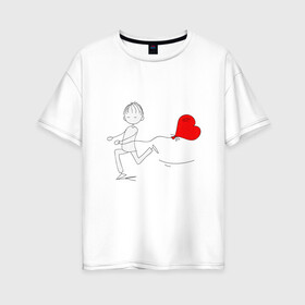 Женская футболка хлопок Oversize с принтом Бегу к тебе в Тюмени, 100% хлопок | свободный крой, круглый ворот, спущенный рукав, длина до линии бедер
 | люблю | парные | сердце | шары воздушные