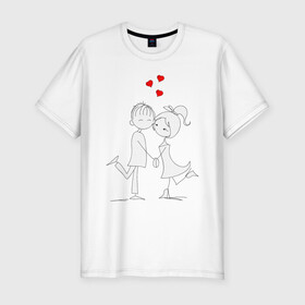 Мужская футболка хлопок Slim с принтом Вечерние прогулки в Тюмени, 92% хлопок, 8% лайкра | приталенный силуэт, круглый вырез ворота, длина до линии бедра, короткий рукав | люблю | парные | сердце | шары воздушные