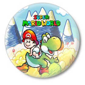 Значок с принтом Baby Mario в Тюмени,  металл | круглая форма, металлическая застежка в виде булавки | 16 bit | 16 бит | geek | island | snes | yoshi | марио | ретро