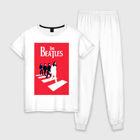 Женская пижама хлопок с принтом The Beatles в Тюмени, 100% хлопок | брюки и футболка прямого кроя, без карманов, на брюках мягкая резинка на поясе и по низу штанин | the beatles | великобритания | джон леннон | классика | легенды | музыка | пол маккартни | рок | рок группа