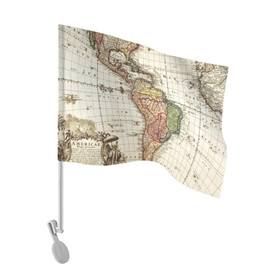Флаг для автомобиля с принтом ВИНТАЖНАЯ КАРТА в Тюмени, 100% полиэстер | Размер: 30*21 см | america | geografic | map | tegunvteg | travel | америка | винтаж | география | долгота | карта | колумб | материк | океан | путешествия | суша | широта