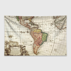 Флаг-баннер с принтом ВИНТАЖНАЯ КАРТА в Тюмени, 100% полиэстер | размер 67 х 109 см, плотность ткани — 95 г/м2; по краям флага есть четыре люверса для крепления | america | geografic | map | tegunvteg | travel | америка | винтаж | география | долгота | карта | колумб | материк | океан | путешествия | суша | широта