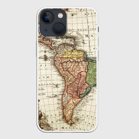 Чехол для iPhone 13 mini с принтом ВИНТАЖНАЯ КАРТА в Тюмени,  |  | america | geografic | map | tegunvteg | travel | америка | винтаж | география | долгота | карта | колумб | материк | океан | путешествия | суша | широта