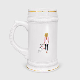 Кружка пивная с принтом Девушка с собакой в Тюмени,  керамика (Материал выдерживает высокую температуру, стоит избегать резкого перепада температур) |  объем 630 мл | далматинец | любовь | собакен