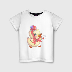 Детская футболка хлопок с принтом Утенок в Тюмени, 100% хлопок | круглый вырез горловины, полуприлегающий силуэт, длина до линии бедер | животные | любовь | уточка