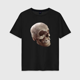 Женская футболка хлопок Oversize с принтом Череп в Тюмени, 100% хлопок | свободный крой, круглый ворот, спущенный рукав, длина до линии бедер
 | взгляд | голова | скелет | страшно | череп