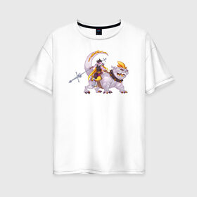 Женская футболка хлопок Oversize с принтом Всадник в Тюмени, 100% хлопок | свободный крой, круглый ворот, спущенный рукав, длина до линии бедер
 | всадник | динозаврик | динопёс | копье | наездник